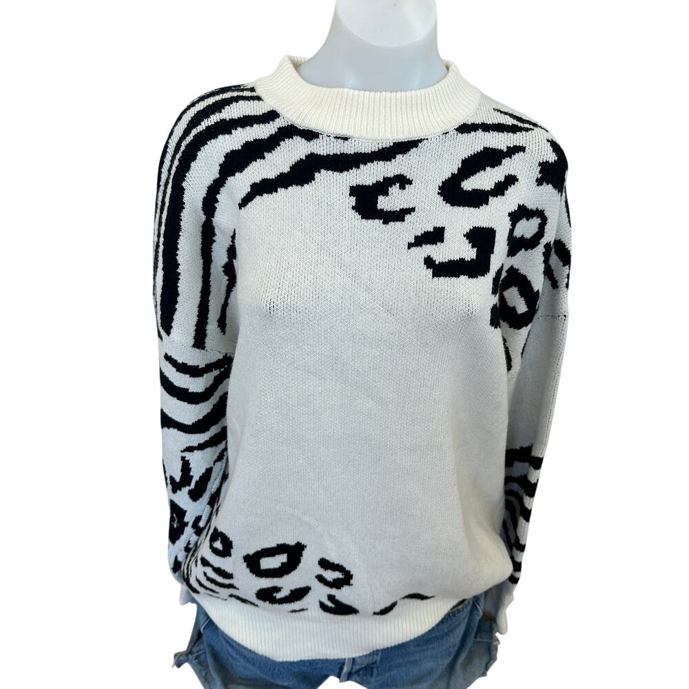 Patrizia Luca Black White Leopard Sweater XL Animal Print Oversized Long $110